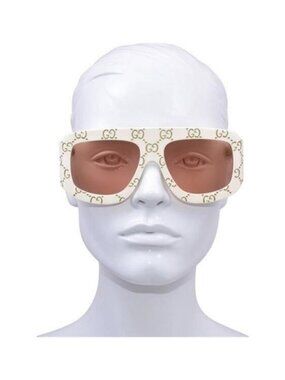 New Authentic Gucci Cream Sunglasses with Orange Lenses GG0983S 001